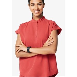 Figs - Clay - Mandarin Collar Scrub Top